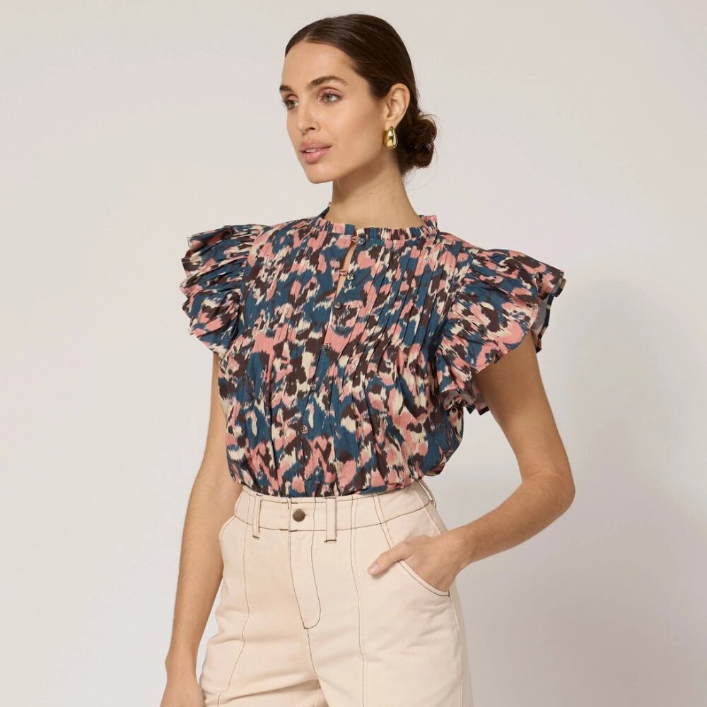 Cleobella Maritza Le Jules Flutter Sleeve Button Down Blouse. Size M.